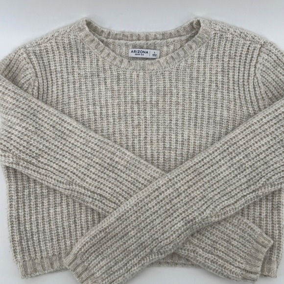 Arizona Jean Co Womens Cropped Monochrome Preppy Oatmeal Ribbed Knit‎ Sweater L - Picture 2 of 11